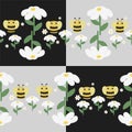 Hand-drawing flower and bee, seamless pattern and background. Royalty Free Stock Photo